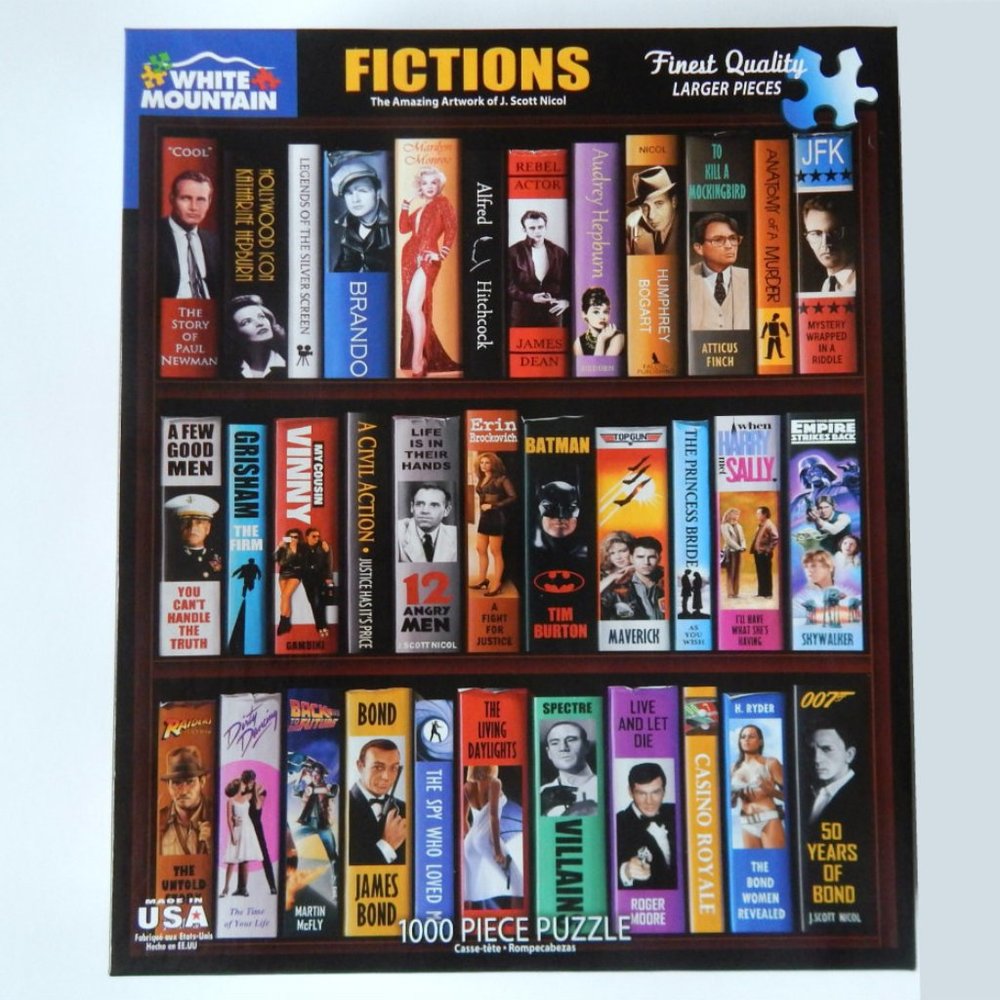 NEW White Mountain Books on a Shelf ‘Fictions’ 1000 Piece Jigsaw Puzzle